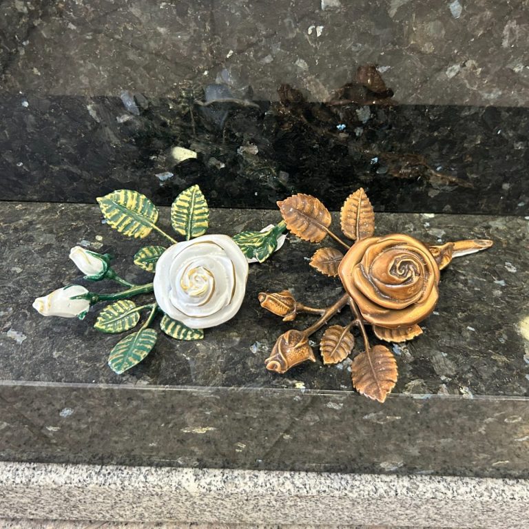 Painted and plain bronze roses for memorials