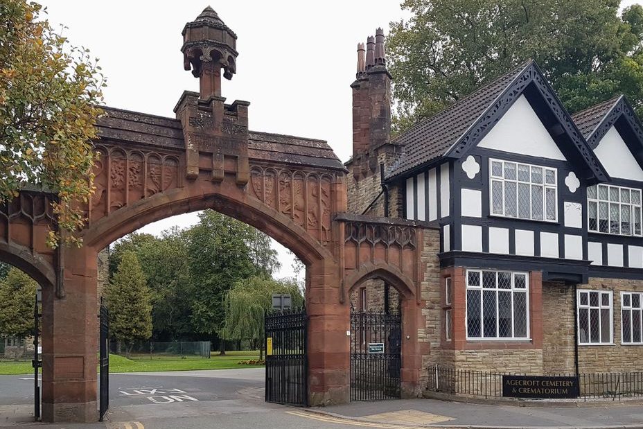 Gates of Agecroft cemetery, directly opposite S Critchley & Son showroom