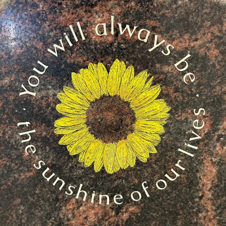 Aurora Granite with Etched and Painted Sunflower Design